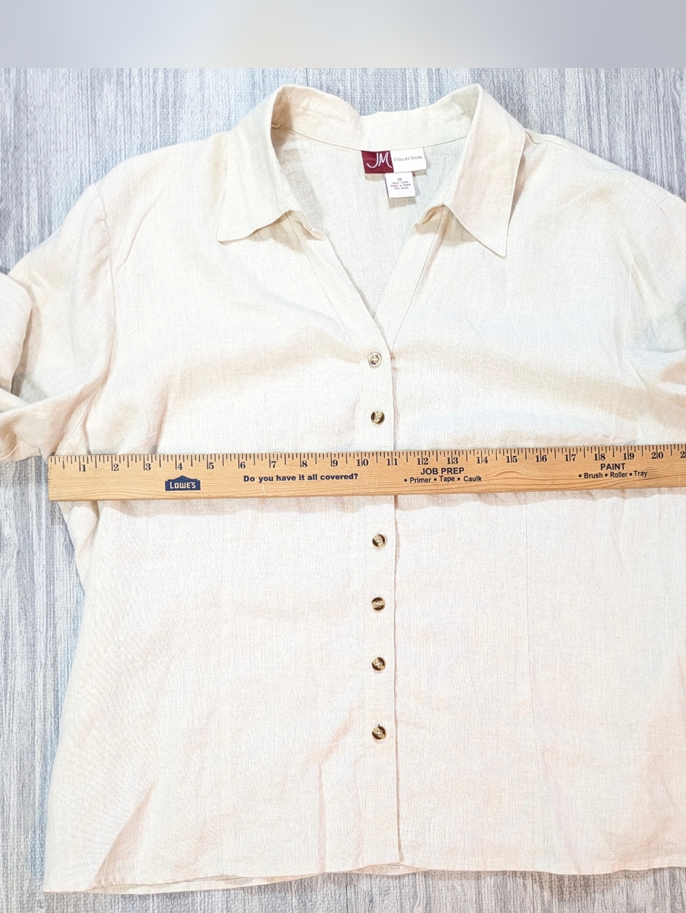 JM Collection Women's Linen Button Down Tan Shirt Capsule Coastal Summer Sz 18 - Picture 6 of 9